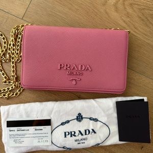 PRADA Authentic _Petalo Saffiano Lux Leather Chain Shoulder Bag 1BD009